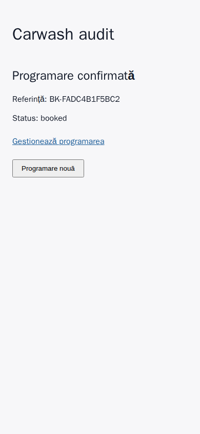 Exemplu istoric de rezervare auto cu date fictive